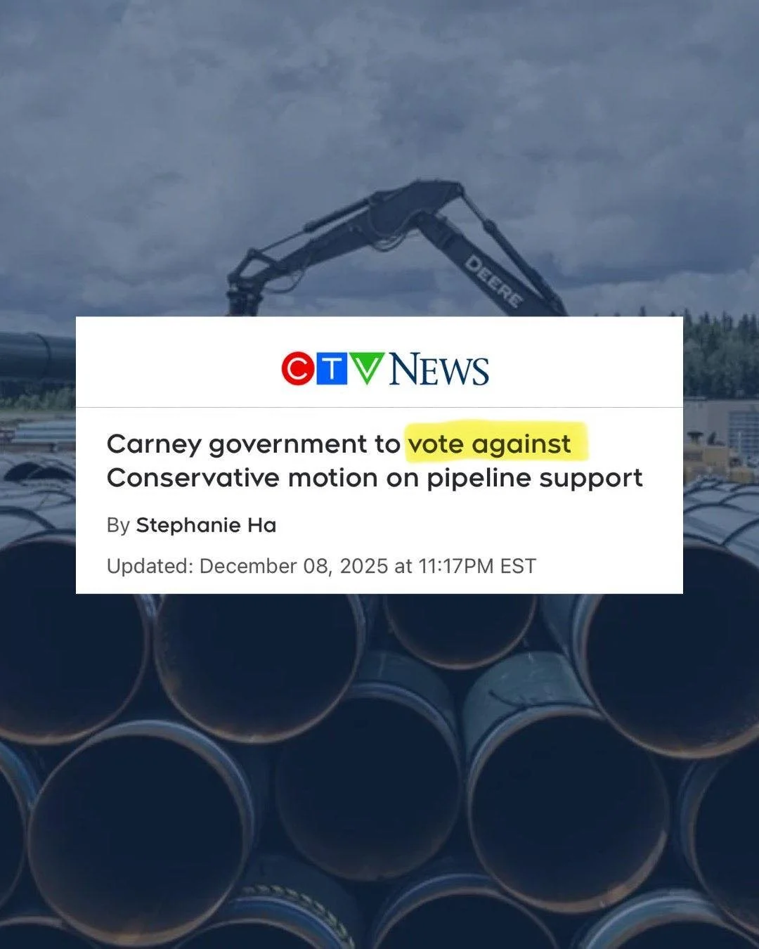 Today, Conservatives introduced a motion calling on the government to take a clear and overdue step: build a pipeline and open Asian markets to Canadian bitumen.

This is now a test of credibility.

Will Mark Carney support a project that strengthens