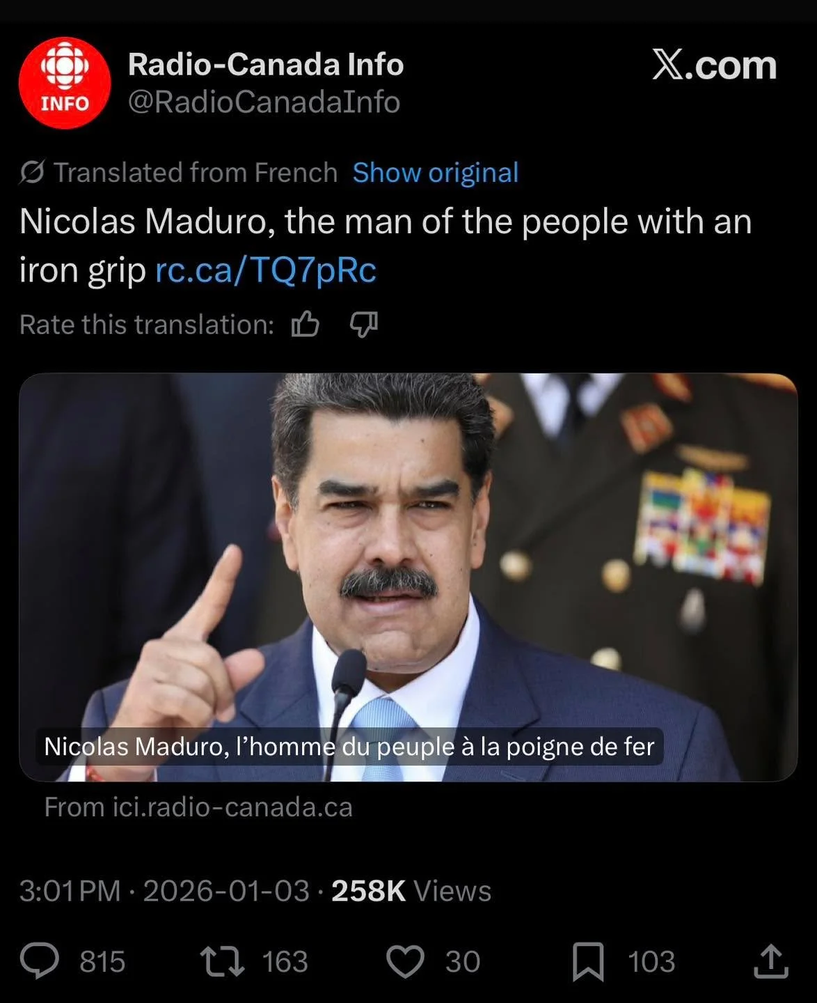 ‼️According to the government-funded CBC, Nicolas Maduro is a &ldquo;man of the people&rdquo;.‼️

The man who oppressed Venezuelans for over a decade and jailed political opponent is not a &ldquo;man of the people&rdquo;. 

Let&rsquo;s be clear&helli