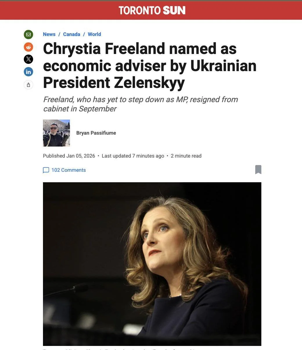 Chrystia Freeland has accepted a role as an economic adviser to the President of Ukraine, without resigning her seat as an MP.

No matter the ally, this is a clear conflict of interest. Canadians elected her to represent them in Parliament, not to wo