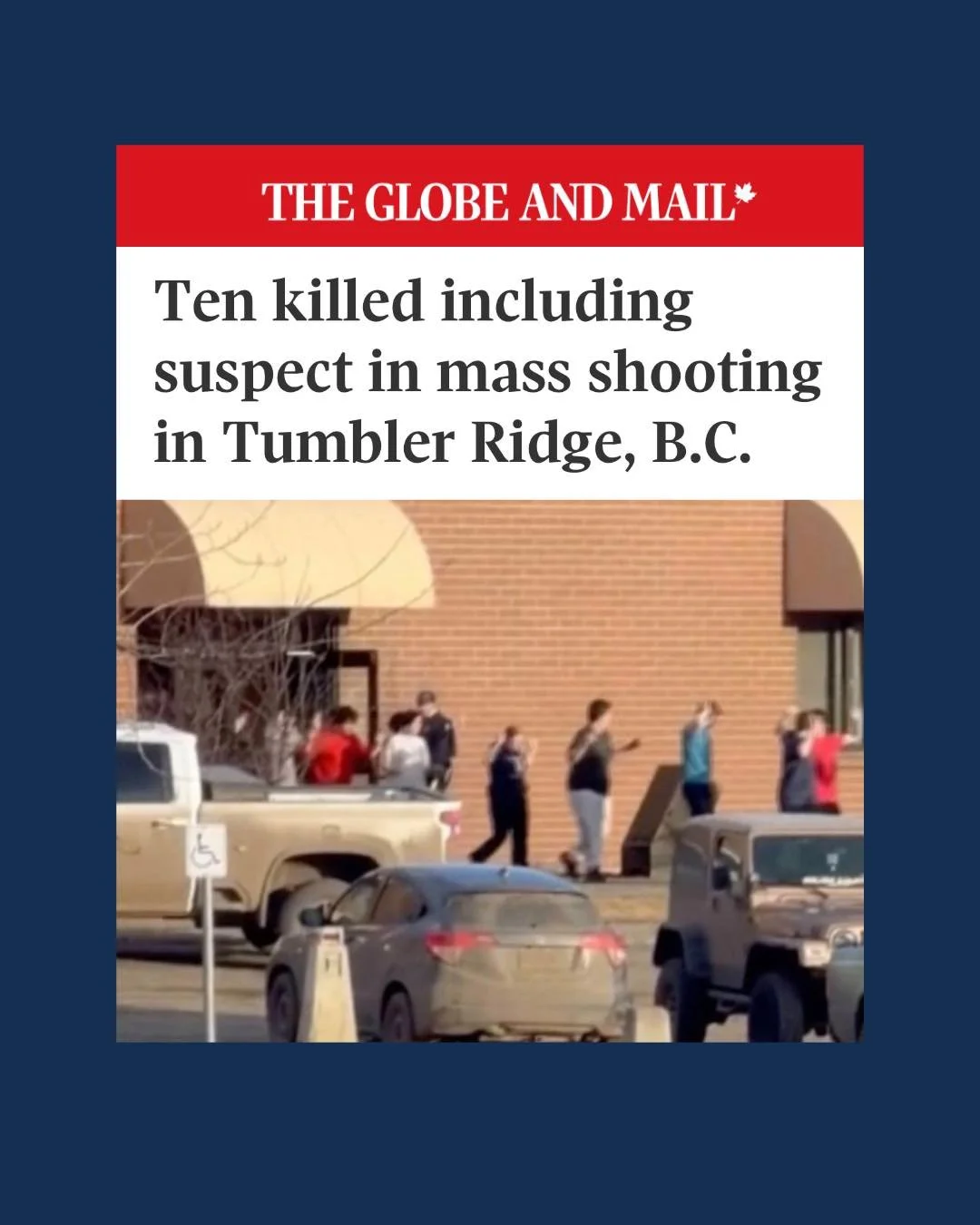 My heart is with the community of Tumbler Ridge today, and especially with the families who have lost loved ones in this unthinkable tragedy. 

This was pure evil. 

There are no words sufficient for a loss like this. Only deep sorrow and shared hear