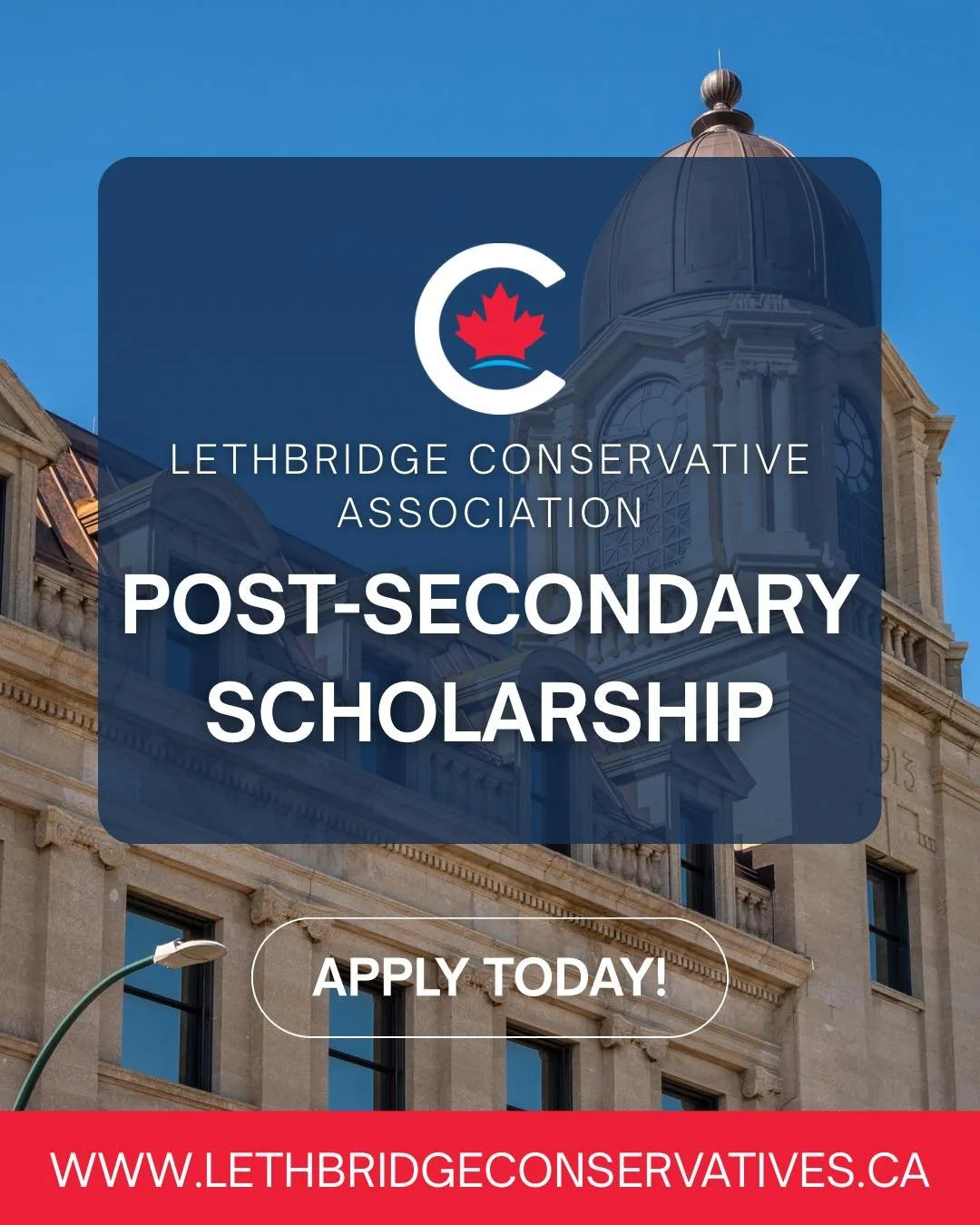 The deadline to apply for the Lethbridge Conservative Association Post-Secondary Scholarships is fast approaching.

Applications close March 1, 2026 at 11:59 PM.

Don't wait. Apply today!

Find out more here:

https://www.lethbridgeconservatives.ca/s