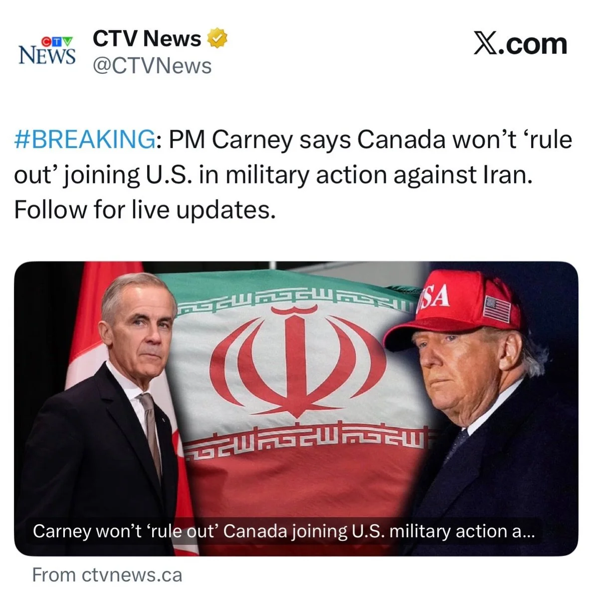 Over the past few days, Mark Carney has delivered a masterclass in mixed messaging on Iran.

He says he supports the United States carrying out airstrikes. He also regrets those airstrikes were necessary. Then he calls for a ceasefire of the very act