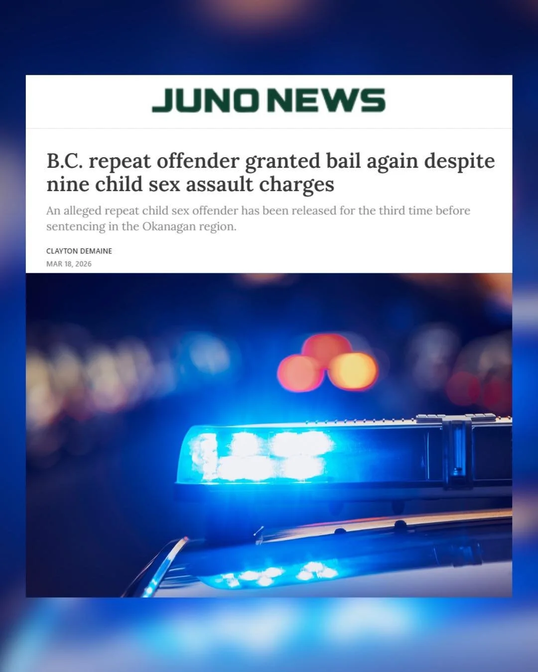 Disgusting and appalling. 

It is unacceptable that our justice system continues to fail victims while offering leniency to predators.

Nine counts of sexual assault should be nine too many to qualify for bail.

How many more kids must be made victim
