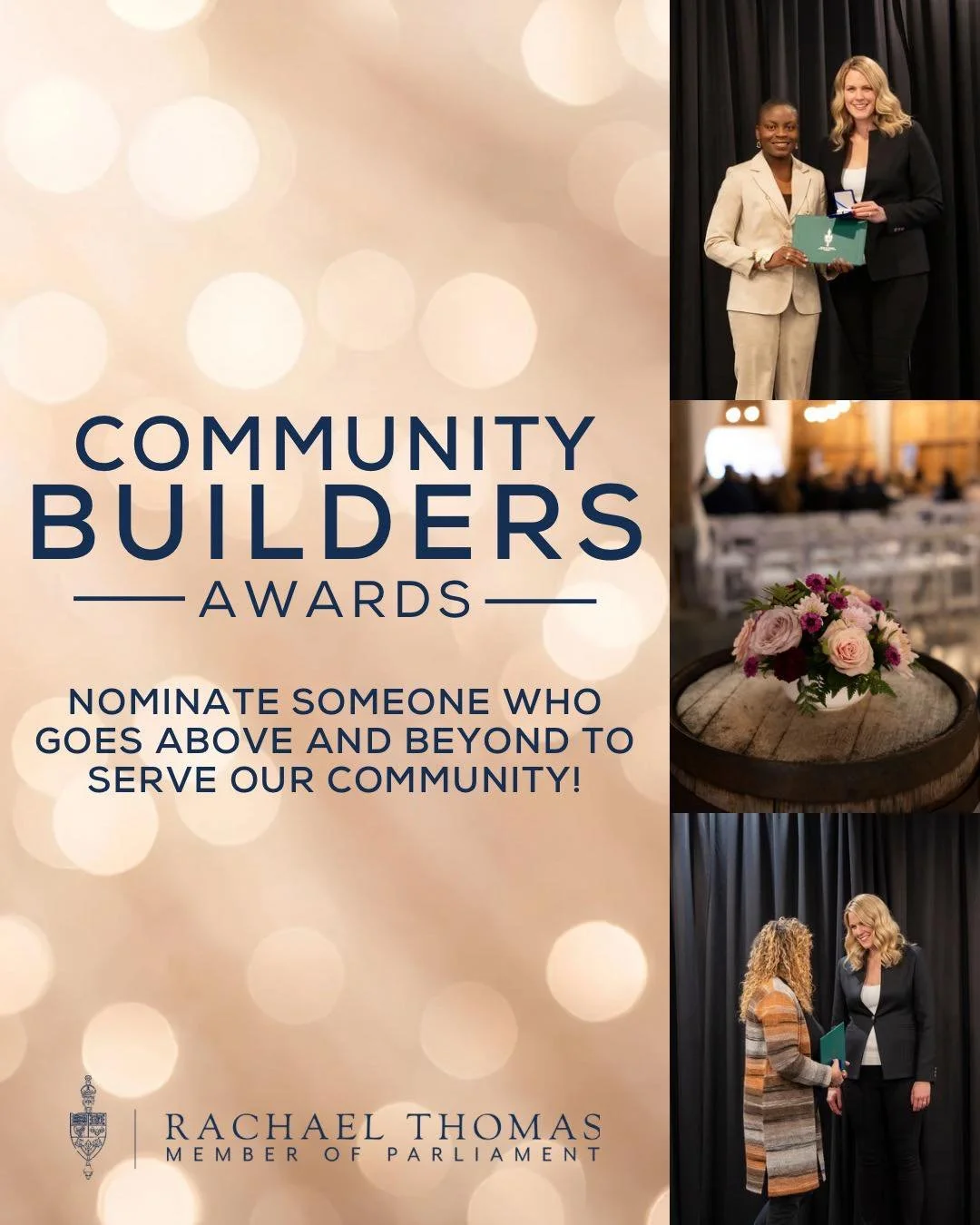 Let&rsquo;s celebrate the people who help our community thrive! 🎉

The Community Builders Awards are your chance to recognize someone who always goes the extra mile.

Nominate them today! Link in bio or visit https://www.rachaelthomas.ca/communitybu