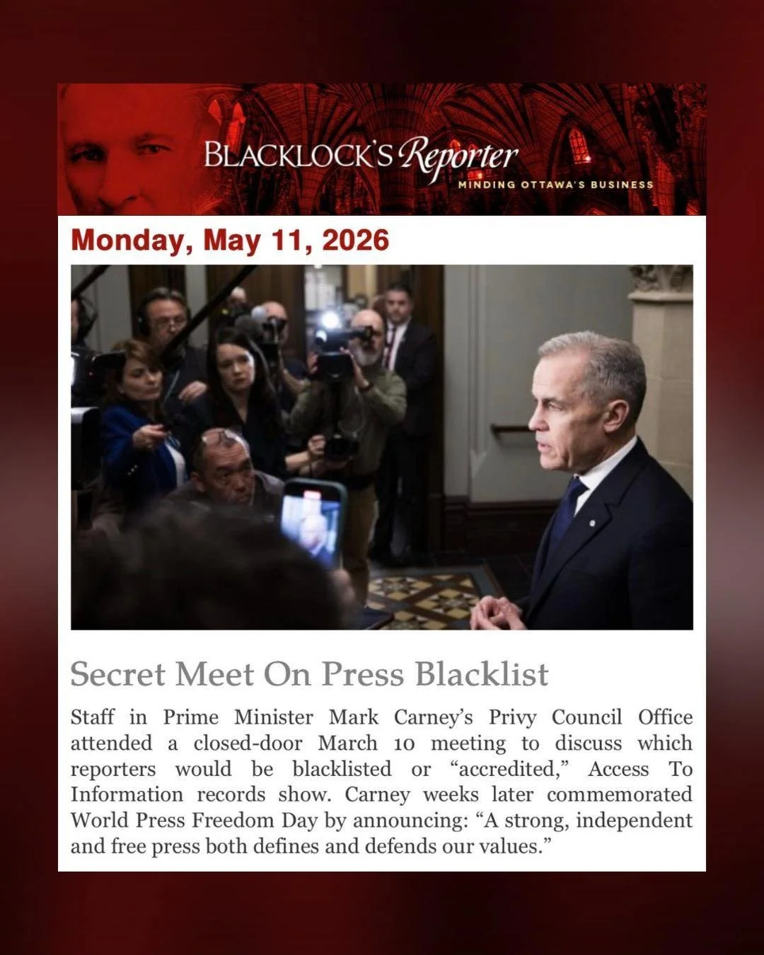 How can the media be free and independent when the Liberal Government decides who gets access?

Mark Carney talks about a &ldquo;strong, independent press,&rdquo; but that doesn&rsquo;t exist when federally subsidized outlets get priority while other