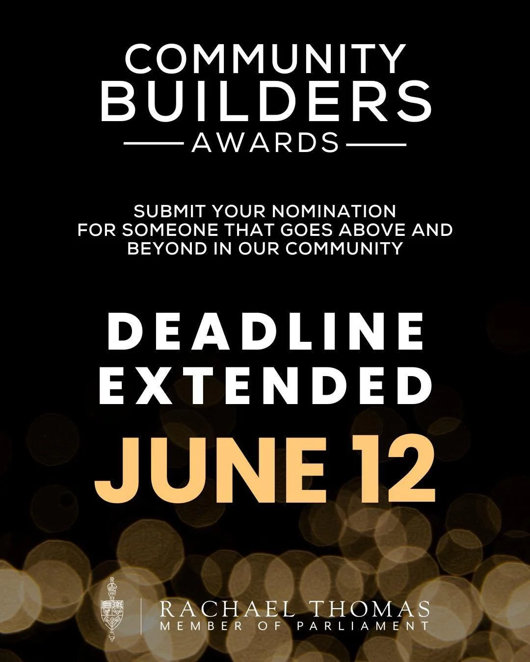 Let&rsquo;s celebrate the people who help our community thrive! 🎉

The Community Builders Awards are your chance to recognize someone who always goes the extra mile.

Nominate them today! Link in bio or visit https://www.rachaelthomas.ca/communitybu