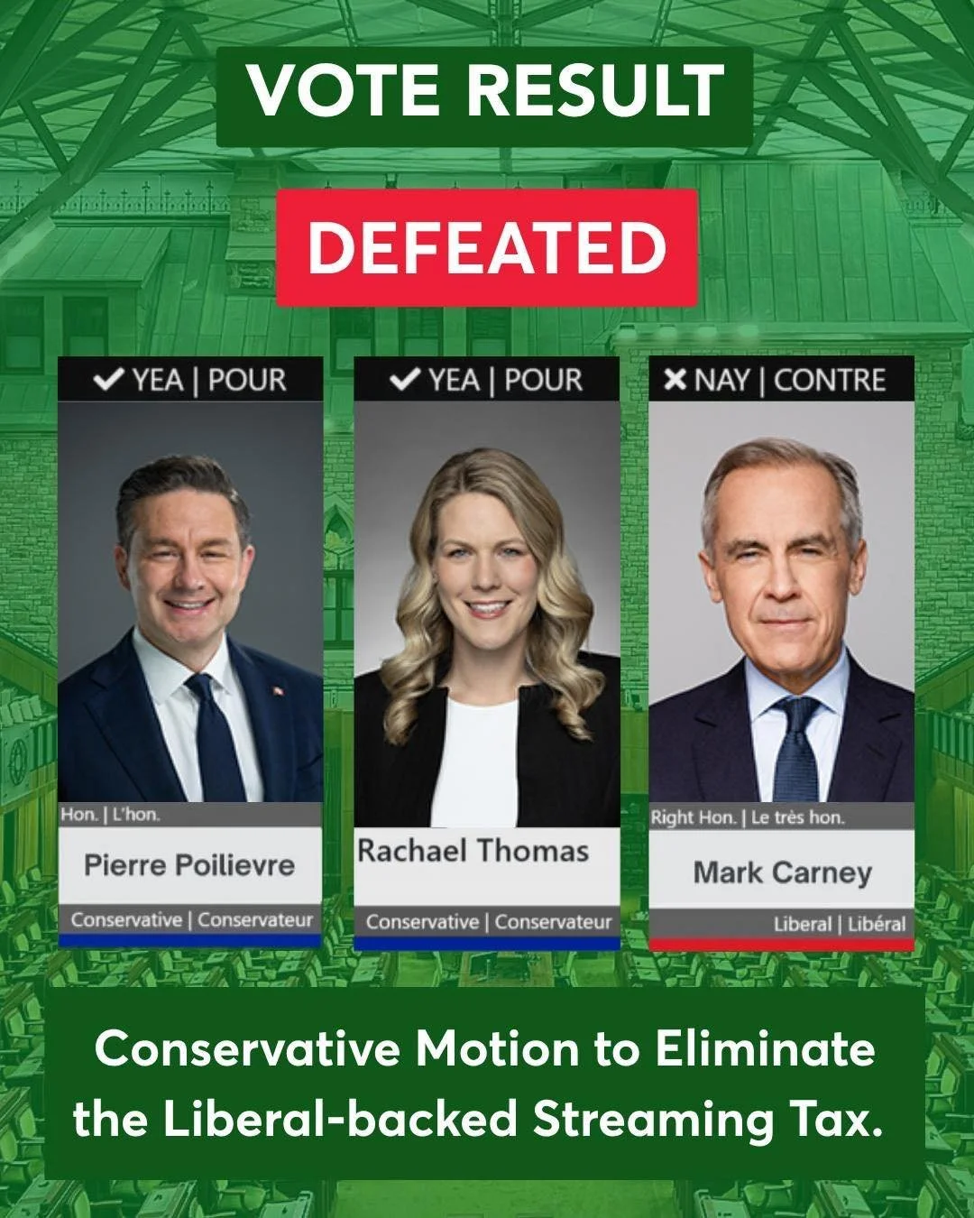 Open your wallets! 

Conservatives put forward a motion to eliminate the Liberal-backed streaming tax on services like Netflix, Disney+, and Spotify.

Today, the Liberals voted no.

While Canadians continue to struggle, Carney&rsquo;s Liberals choose