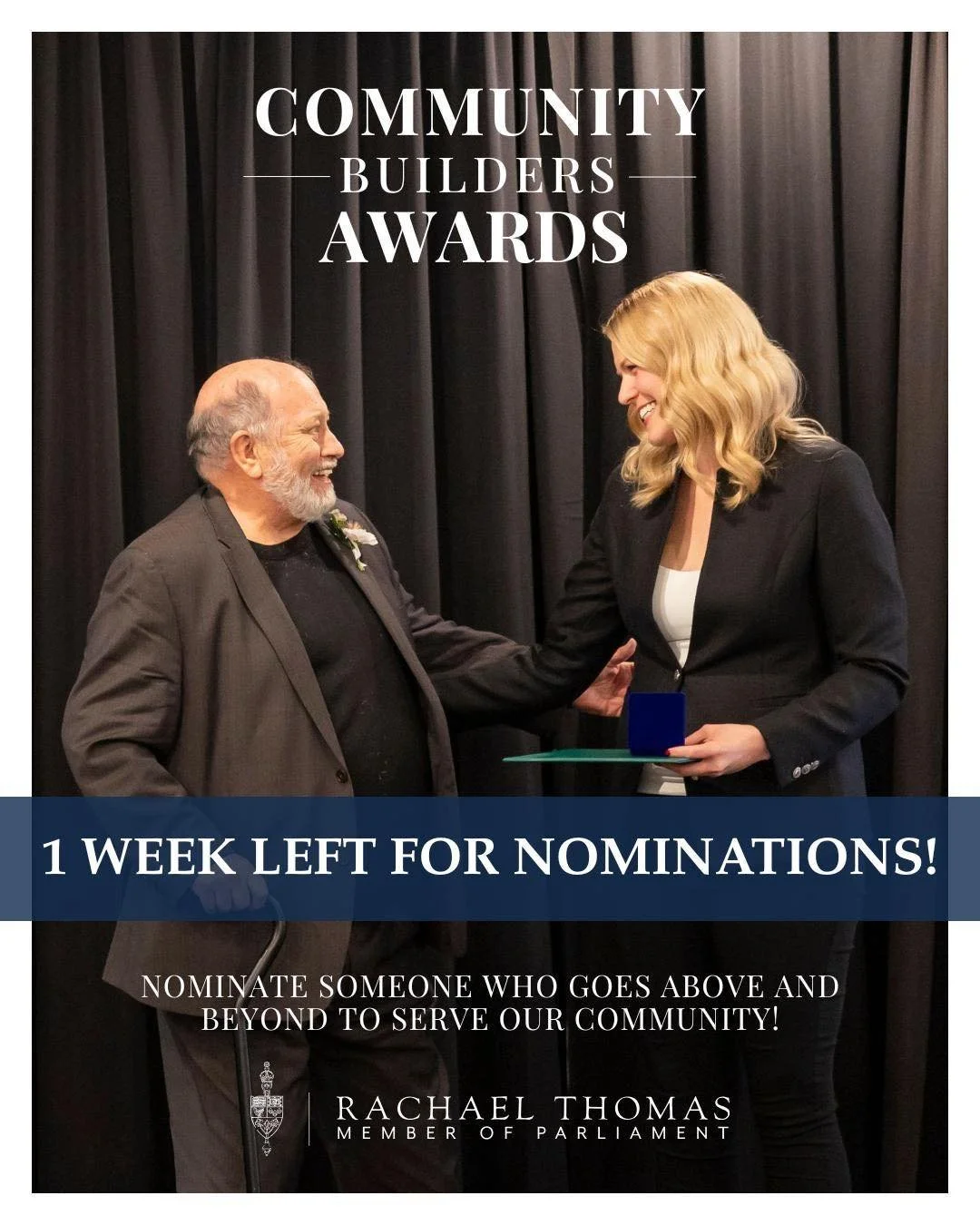 1 WEEK LEFT!

Our community is stronger because of the people who step up and make a difference. 

The Community Builders Awards are all about honoring those everyday heroes.

Know someone who deserves recognition? Nominate them today! Link in bio or