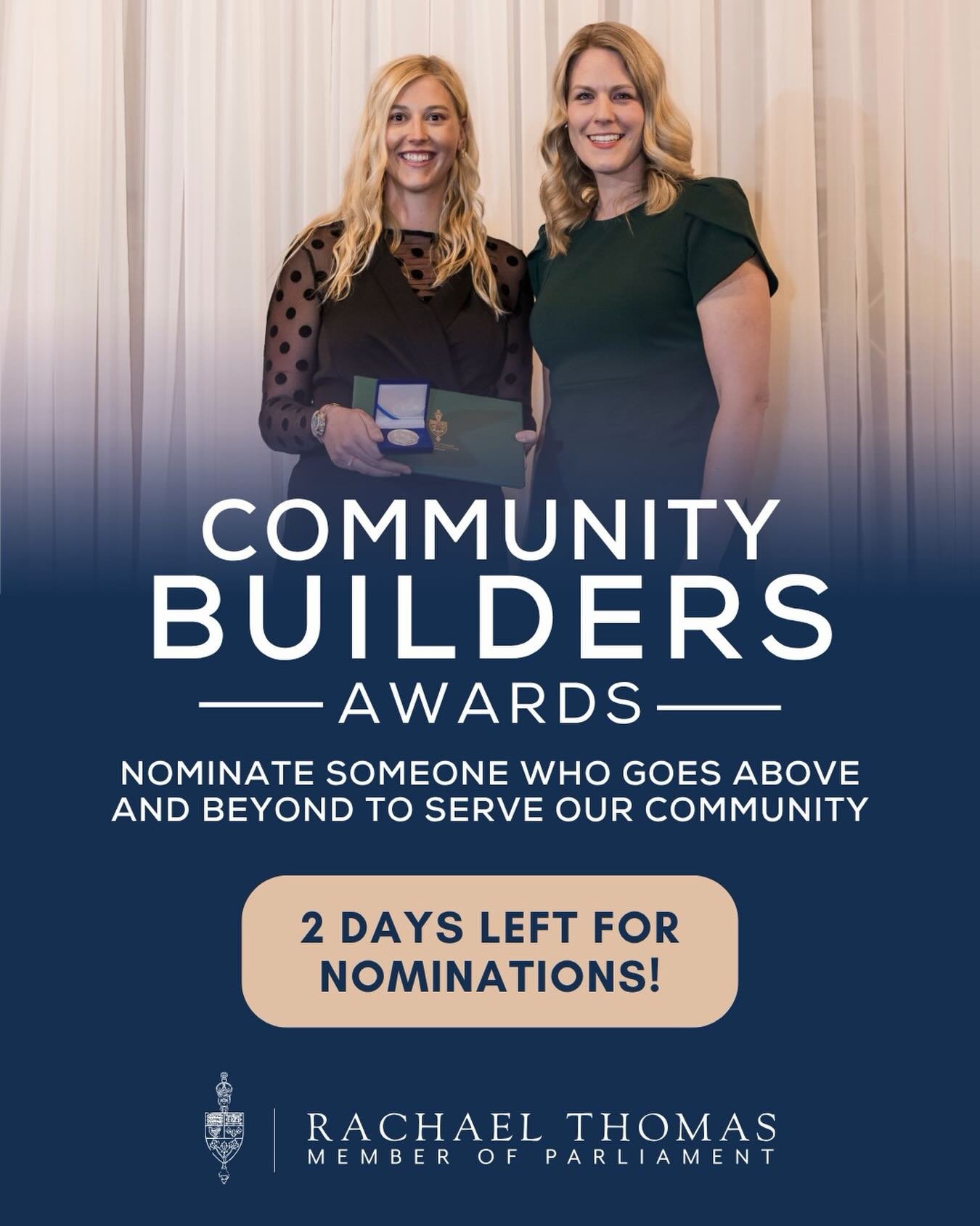 ⏳ Just 2 Days Left to Nominate!

Do you know someone who goes above and beyond to make our community a better place? A volunteer, mentor, neighbour, coach, or local champion who quietly makes a difference every day?

Now is the time to recognize them