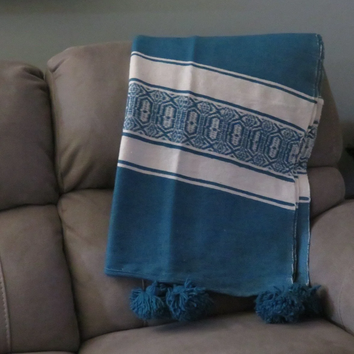 Teal and White Cotton Blanket/ Throw