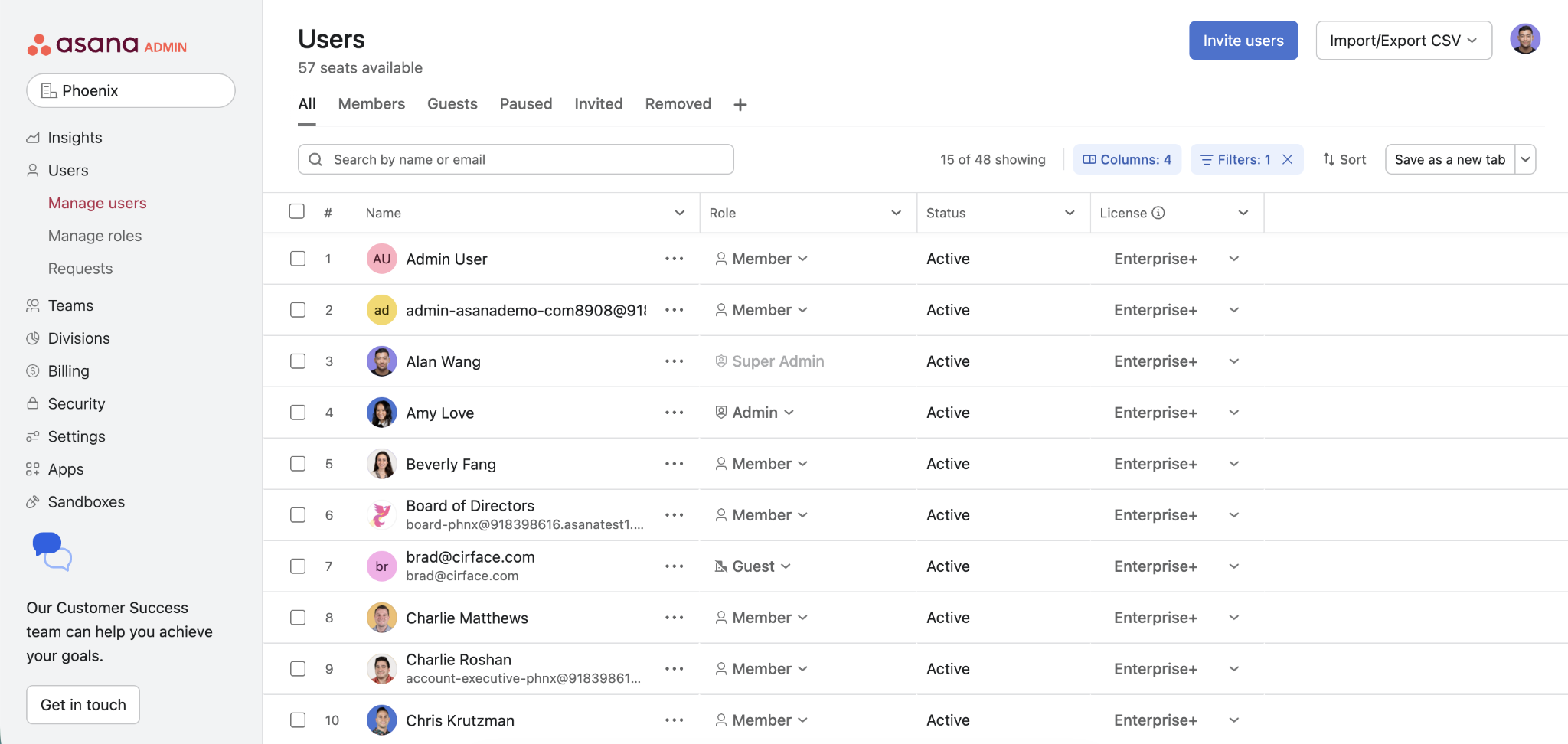 Users Settings Asana Admin Console