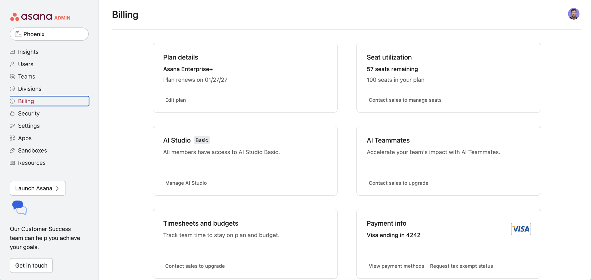 Billings option in Asana Admin Console