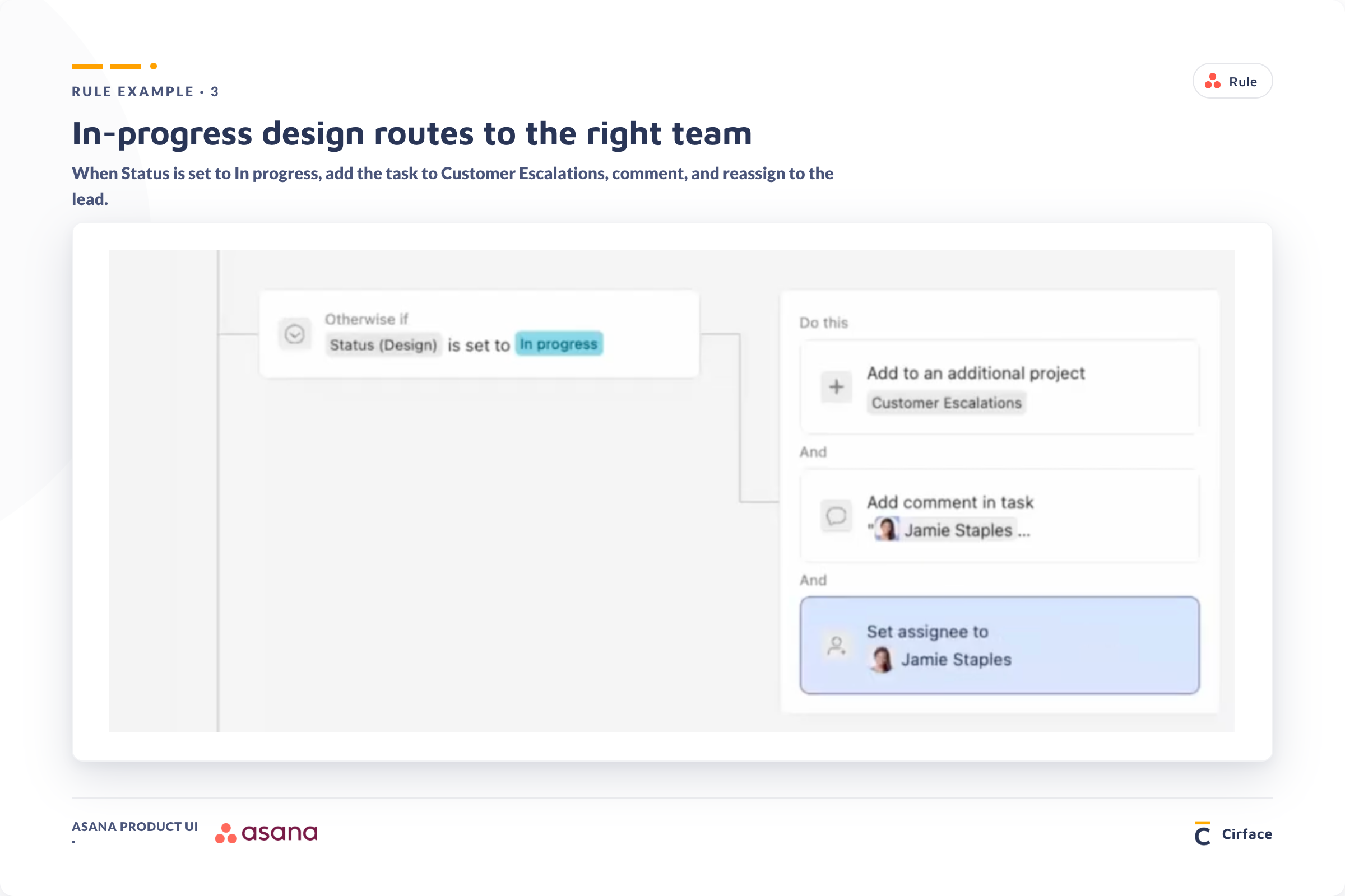 asana rule example 3 - in progress design routes to the right team
