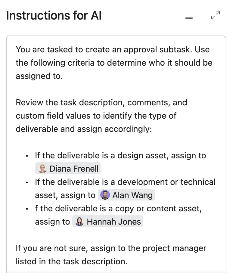 AI prompt to use for proper approval. Assignee