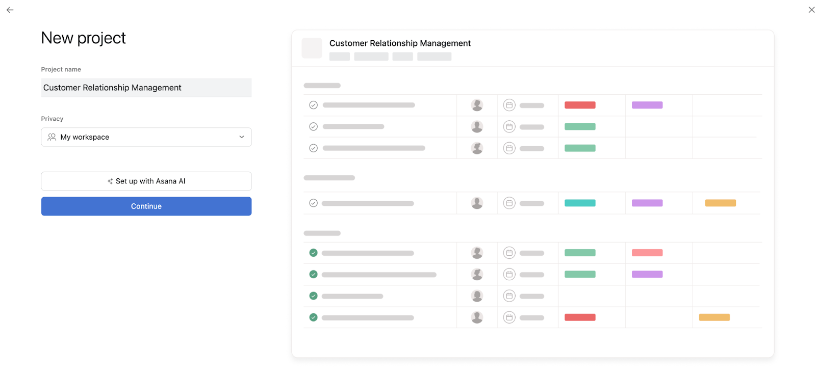How to create a project in Asana