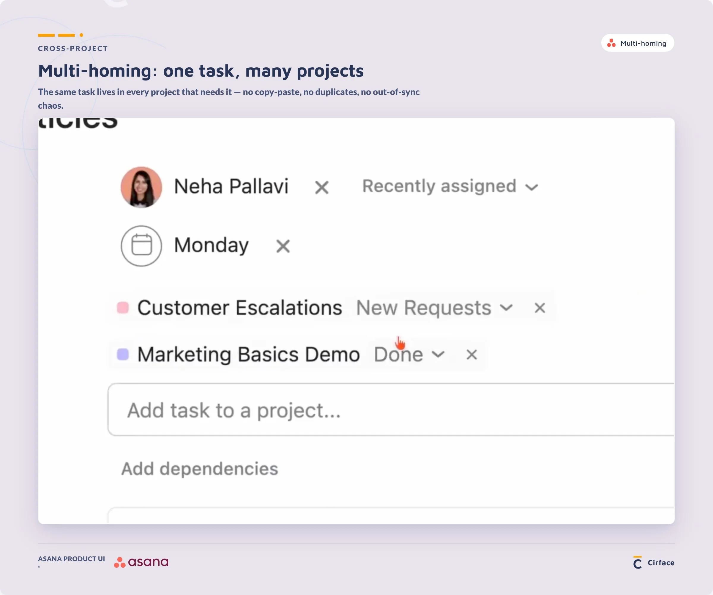 Multi-homing a task in multiple asana projects