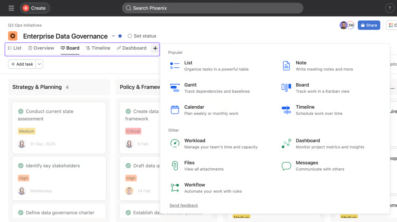 Asana views UI