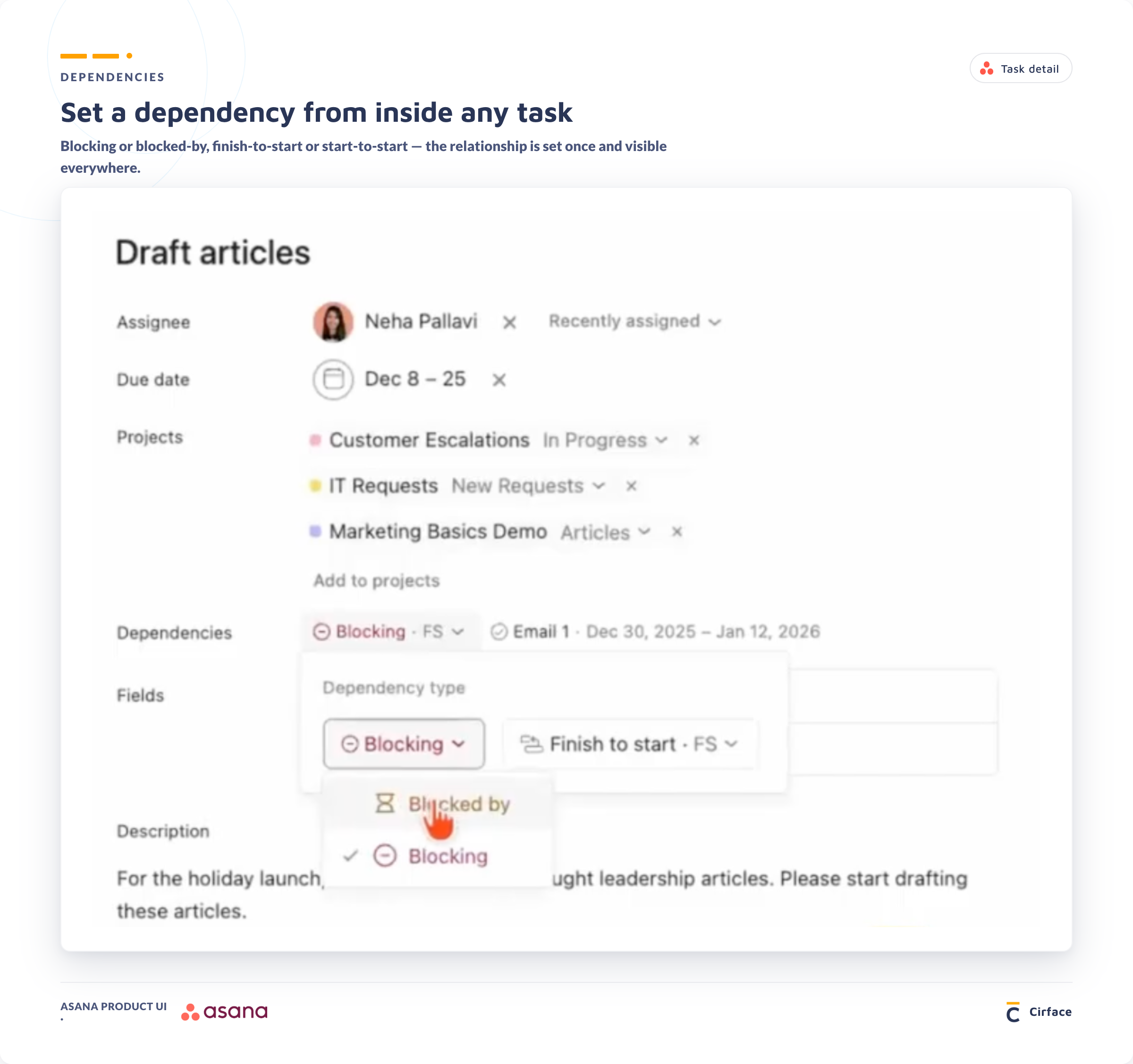 setting task dependencies in Asana