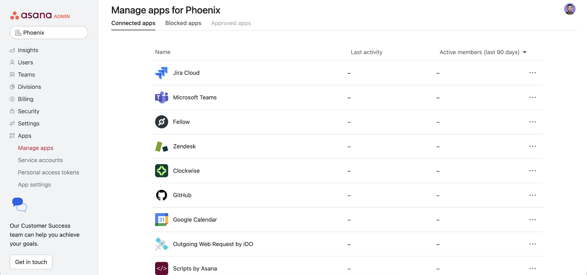 Asana Admin Console Apps