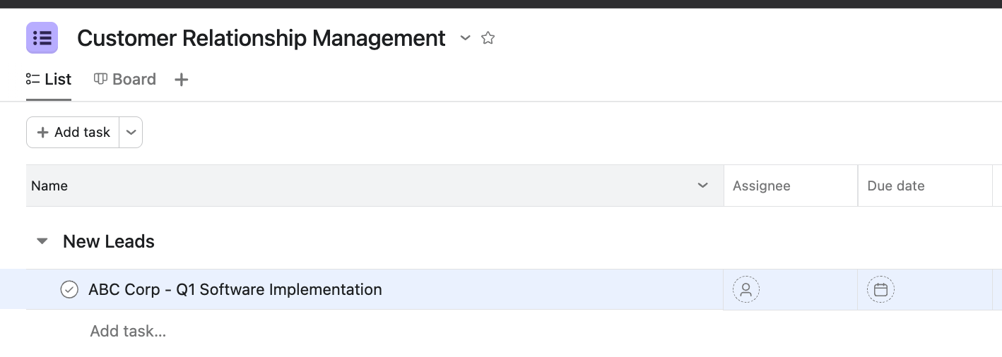 Add leads as tasks in side the CRM project