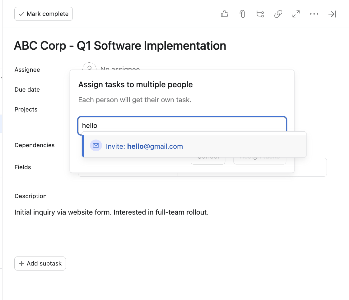 Add information into your Asana CRM