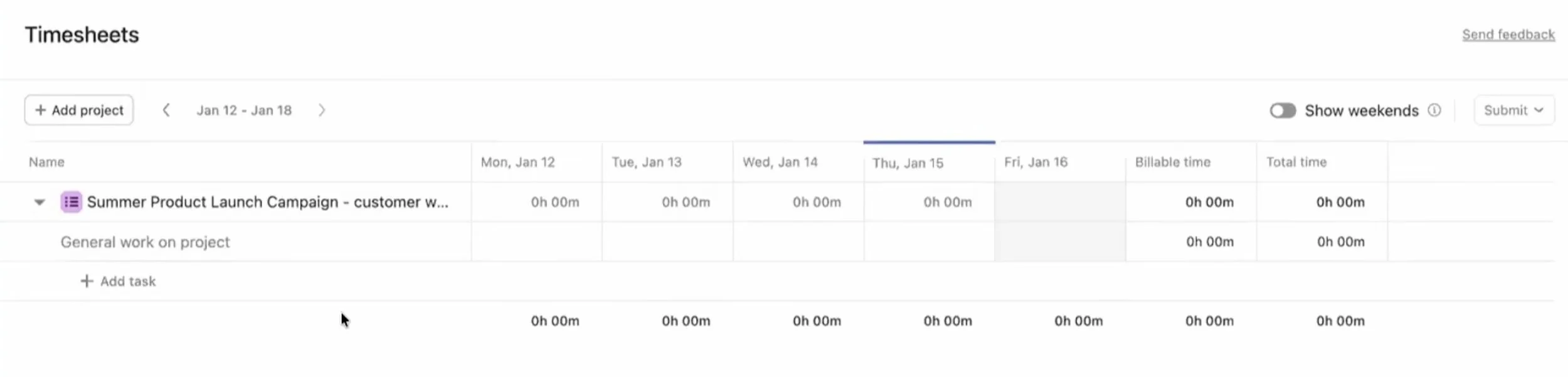 Asana Timesheets Weekly View