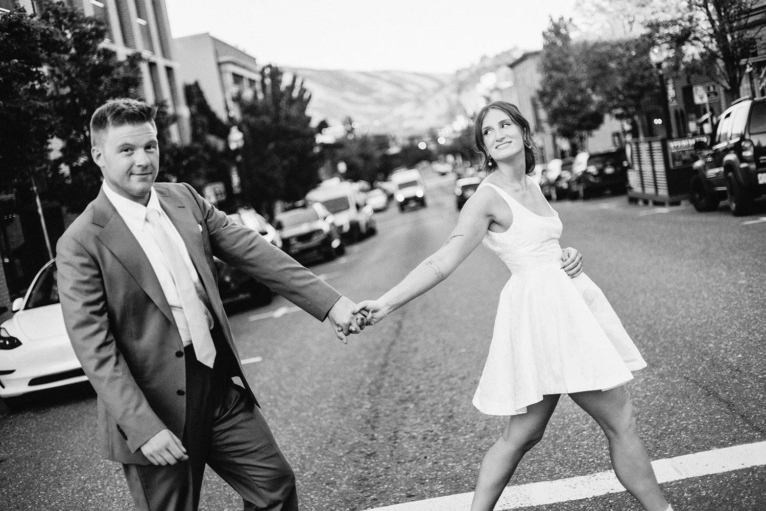 Paige and Kjell exchanging vows during their wedding ceremony at The Ruins, Hood River, Oregon.