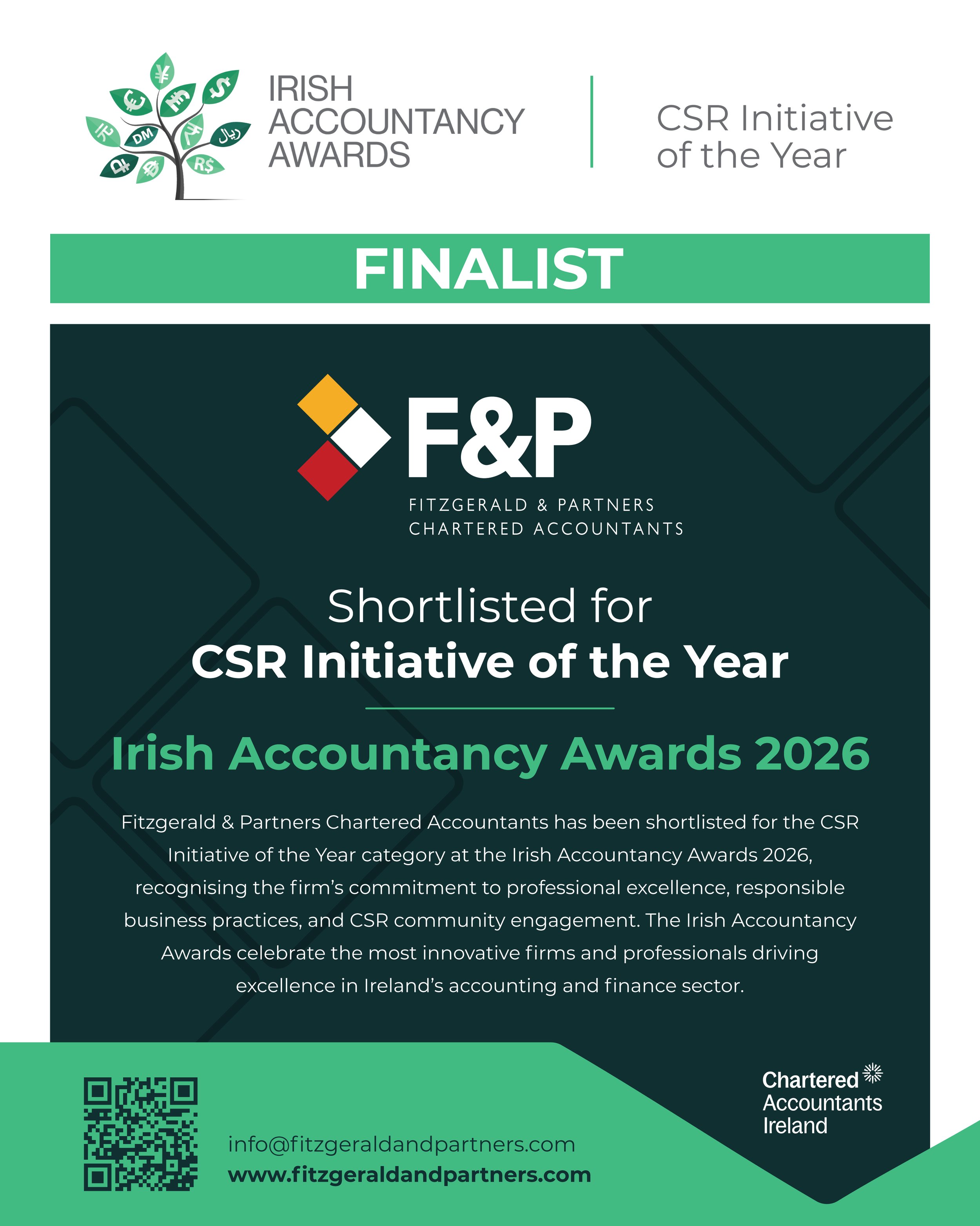 Finalist for Irish Accountancy Awards 2026 - CSR Initiative of the Year. 