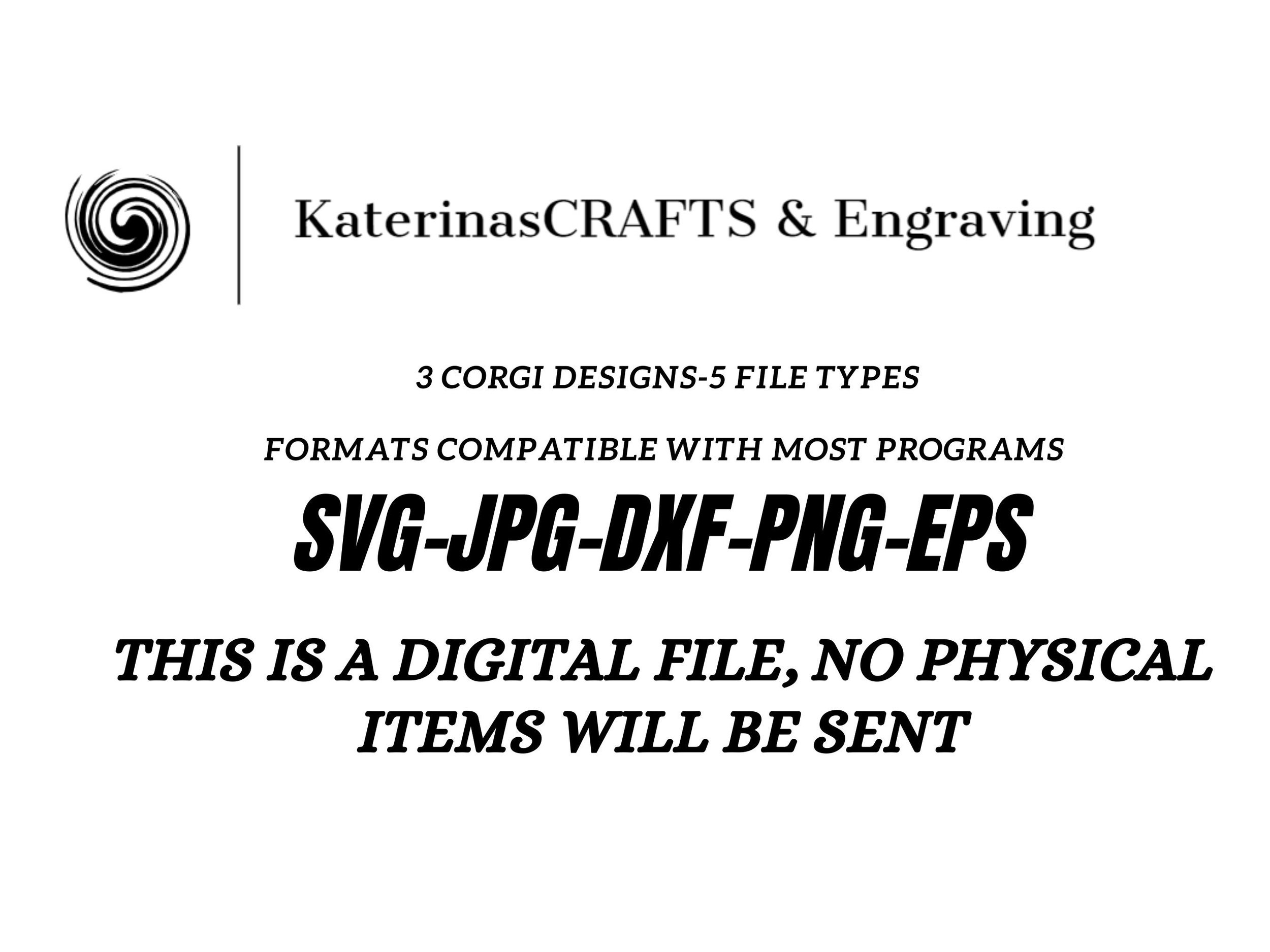 Katerina crafts and engraving. You will receive a corgi svg. 1 design. Formats compatible with most programs. This is a digital file; no physical item will be sent. Katerinascrafts.com