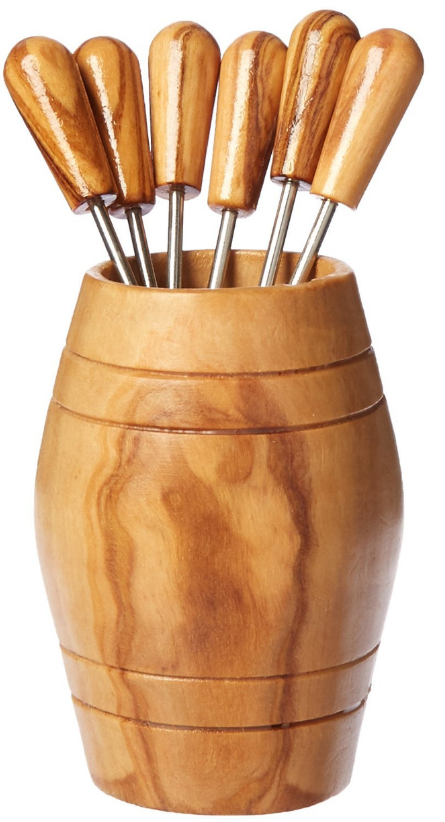 Olive Wood Olive Picks (6) in Barrel