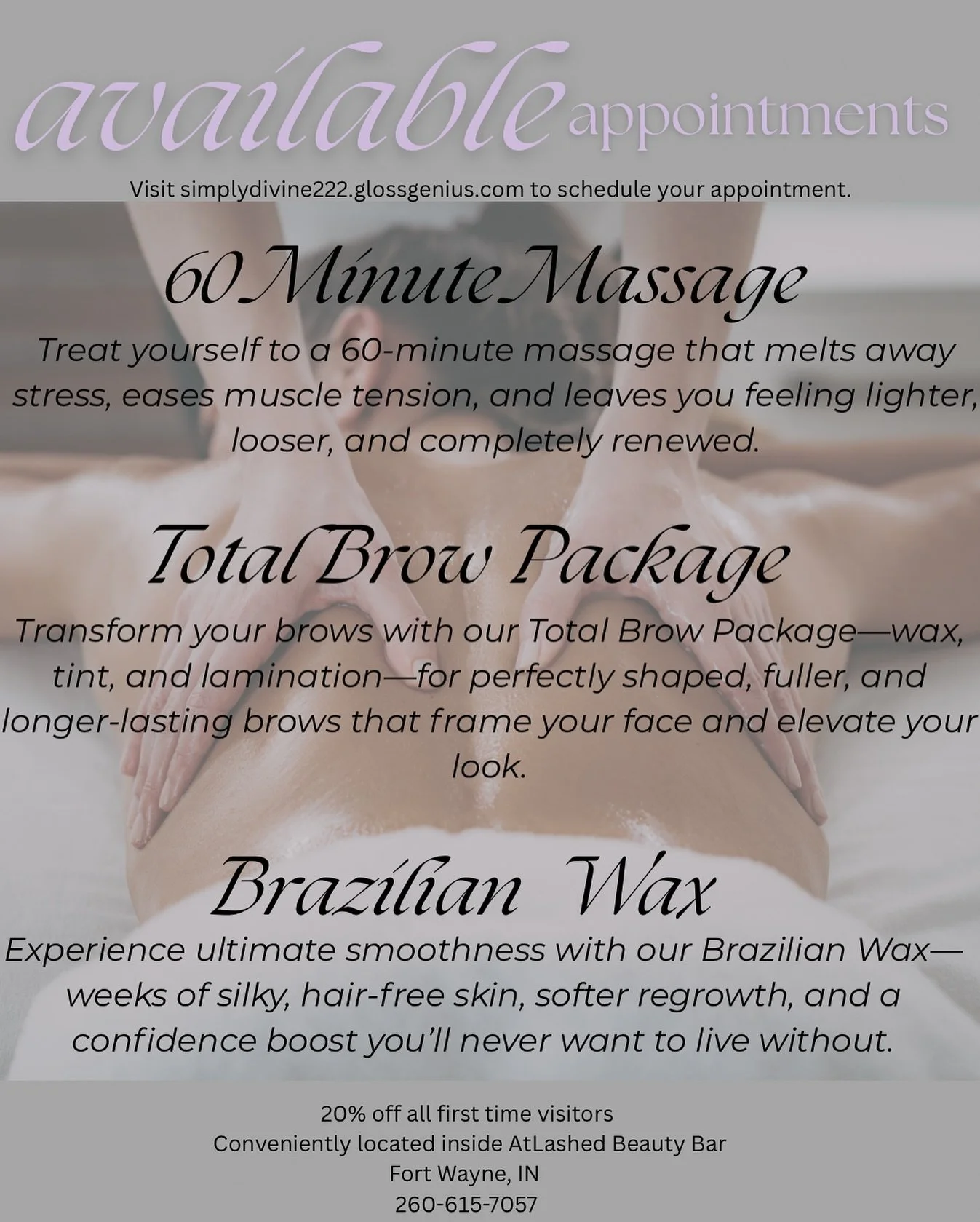 🚨 Stop scrolling 🚨
Anabel&rsquo;s got the appointments that&rsquo;ll change your whole vibe. 💆&zwj;♀️✨ From stress-melting massages to flawless brows &amp; the smoothest Brazilian of your life&mdash;this is service with intention.
⏳ Limited spots.