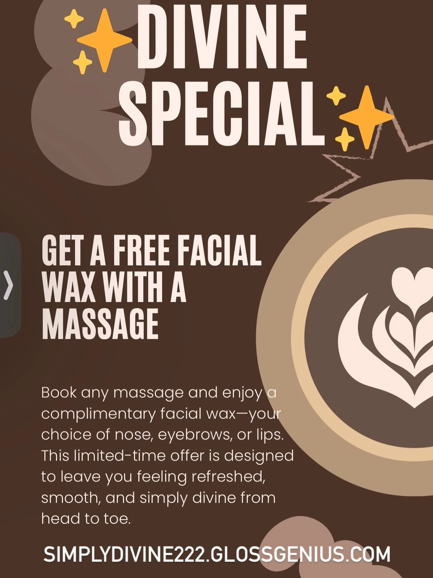 🚨STOP SCROLLING🚨

For a limited time, receive a FREE face wax when you book a massage with Anabel @atlashedbeautybar ! 

Book online at simplydivine222.glossgenius.com or text us (260)615-7057!