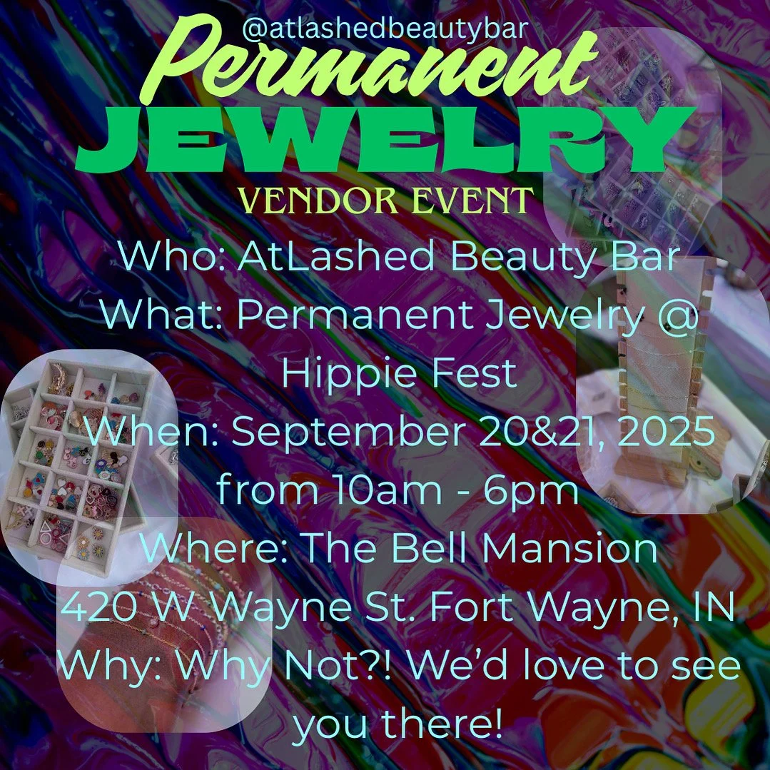 Don't forget to check out AtLashed Beauty Bar at Hippie Fest tomorrow(8/20) and Sunday(8/21) at the Bell Mansion! There will be over 75 vendors! 

We can't wait to see you there!

 #events #fortwayne #fortwaynein #fortwayneindiana #hippie #fest #fest
