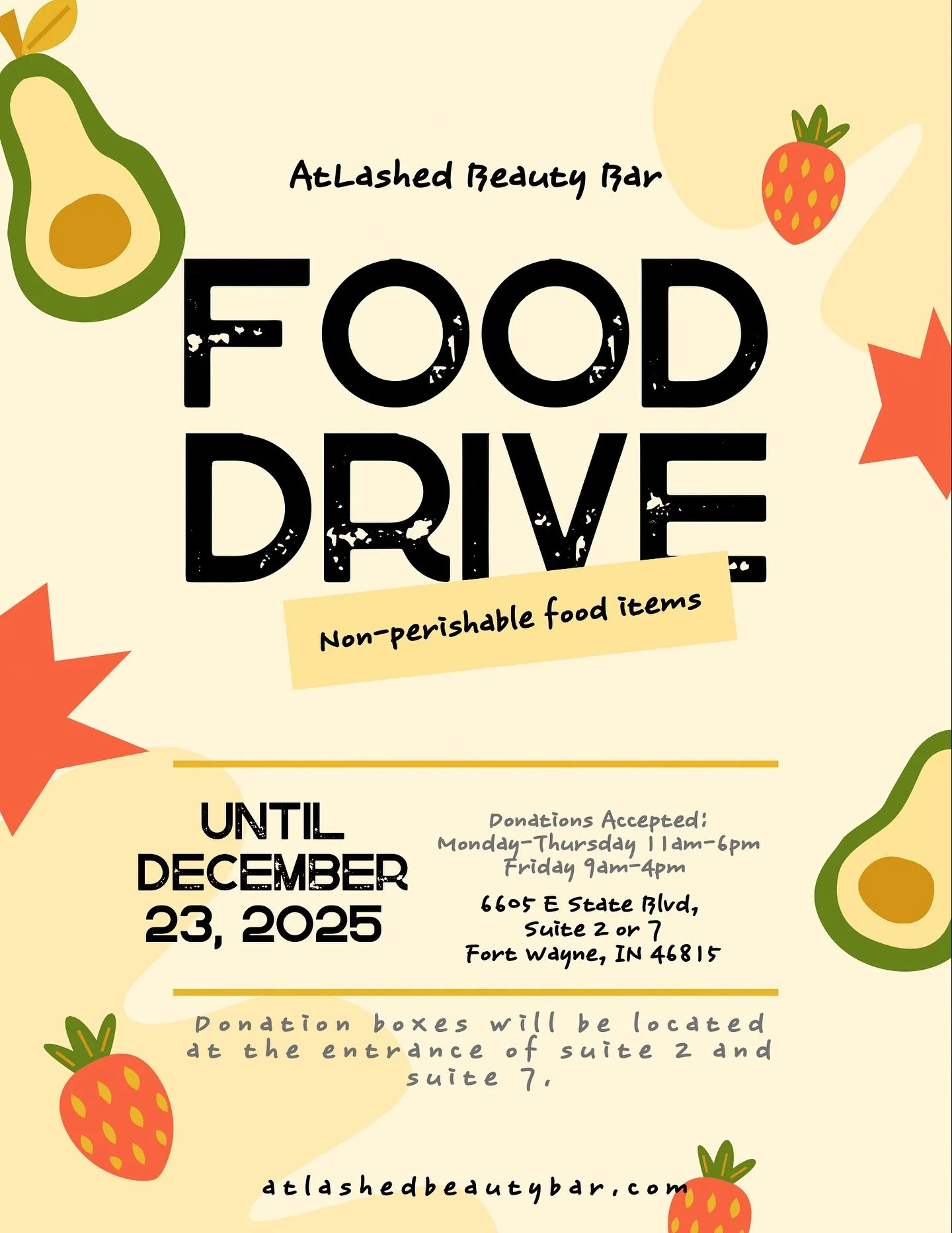 🥫💛 Let&rsquo;s stuff some shelves so families can stuff their plates! 💛🥫

AtLashed Beauty Bar is running a Food Drive now through December 23rd to help local families enjoy Thanksgiving and Christmas with full hearts (and full bellies 😋).

We&rs