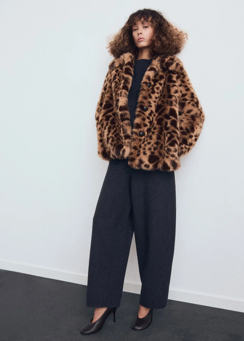 MANGO Leopard-Print Faux-Fur Coat