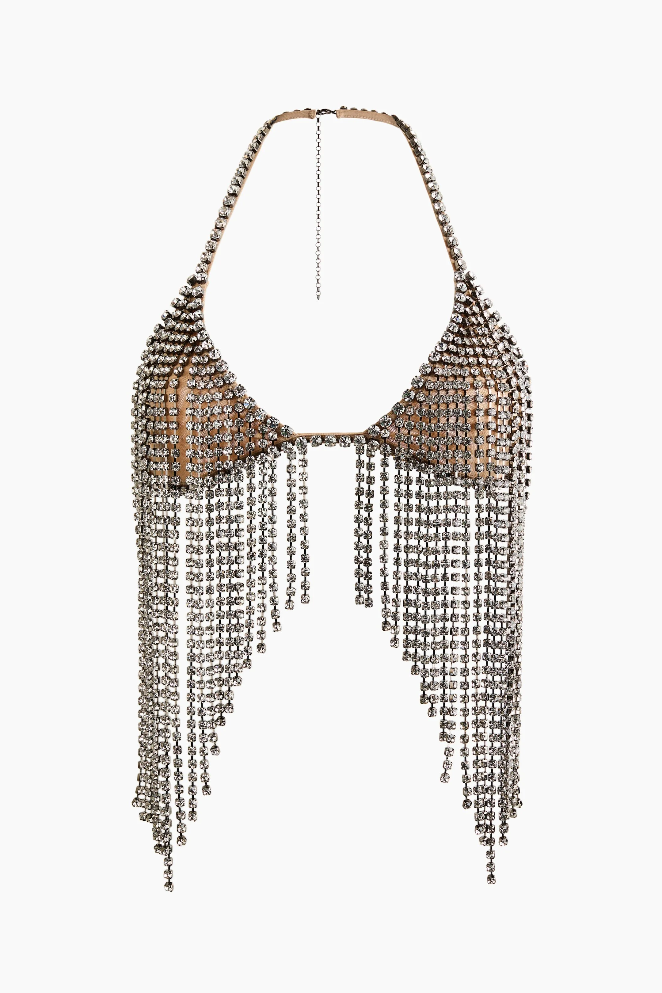 Beige Crystal-Embellished Bra Top