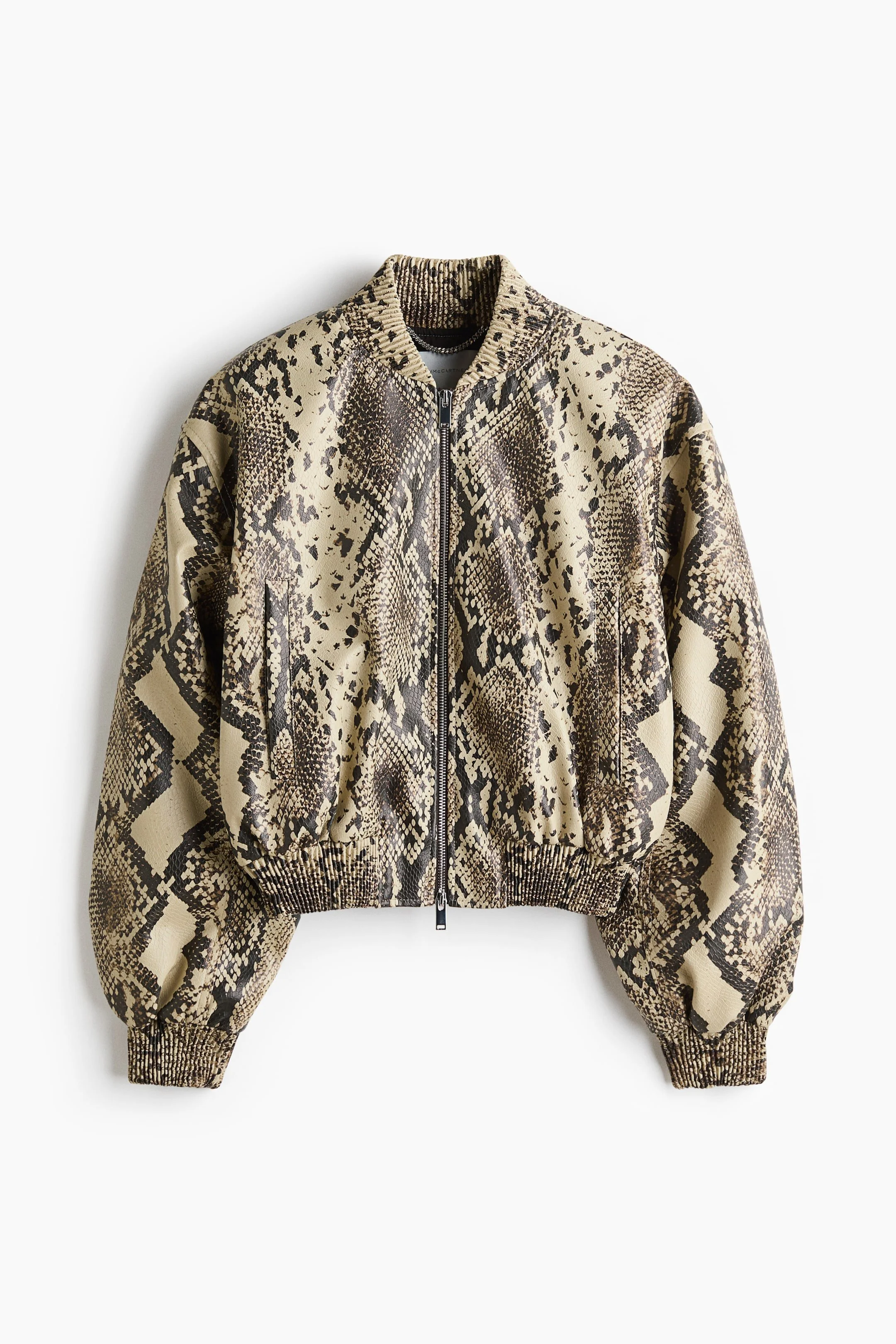 Beige Snaskin-Print Bomber Jacket