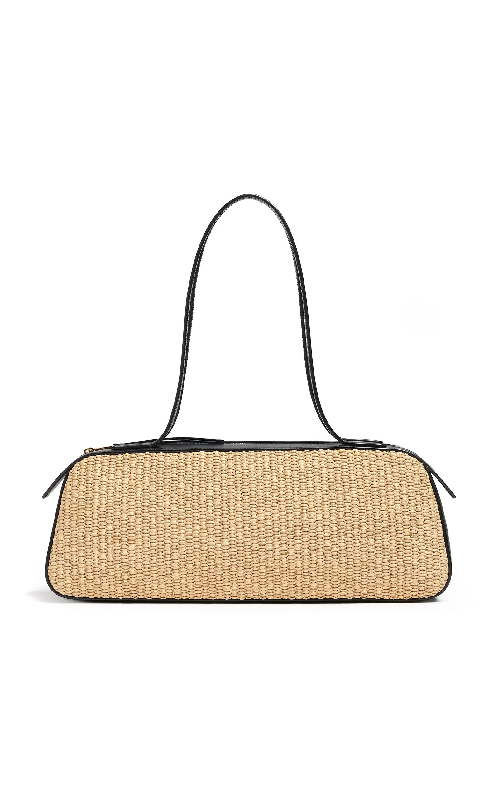 KHAITE Simona Leather Trimmed Raffia Shoulder Bag