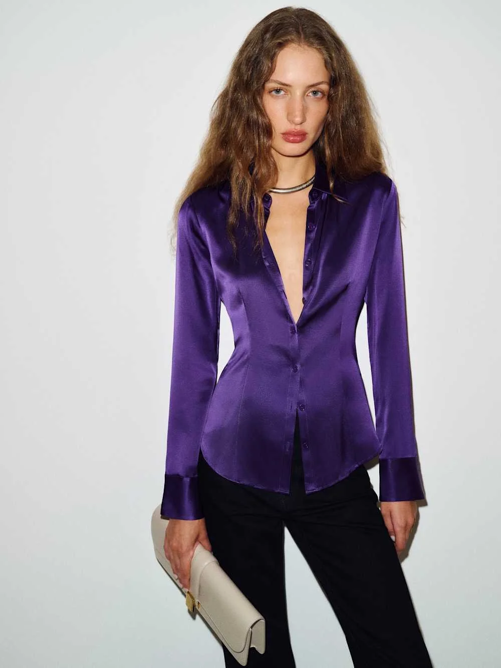 Reformation Raya Fitted Silk Shirt