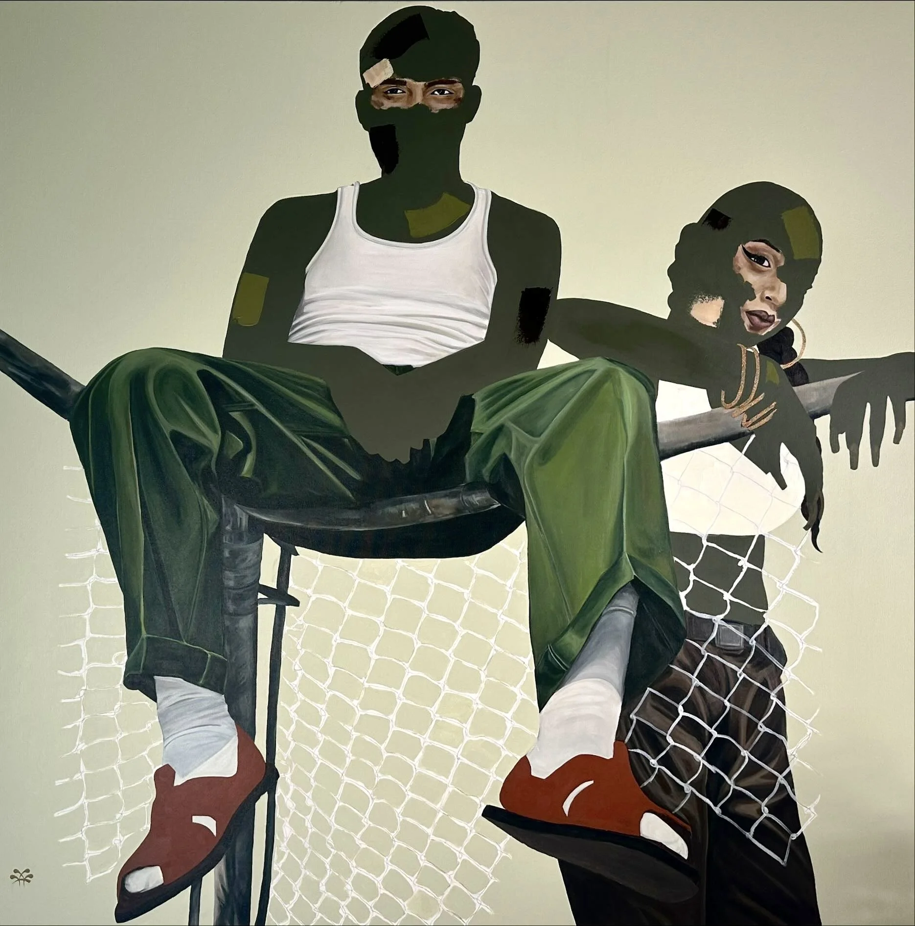 Posted Up shows two figures outside, settled into a familiar moment of hanging out. One sits forward, grounded and still, while the other leans in from behind, partially revealed. Their presence feels casual but intentional. Elements like the chainli