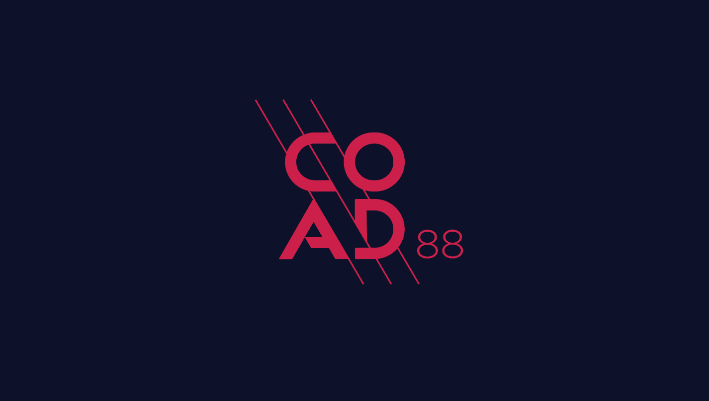 Stylized text logo featuring the word 'COAD' and the number '88' with diagonal lines intersecting the text, on a dark background.