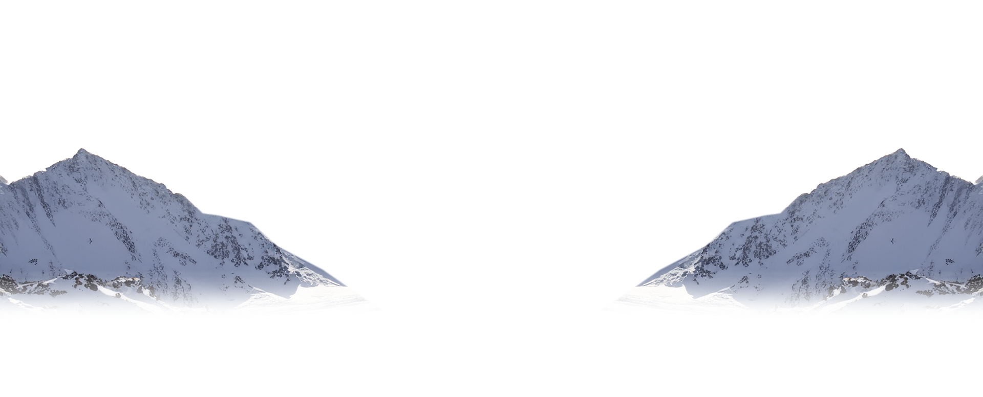 Snow-covered mountain peaks against a white background with a mirror image effect.