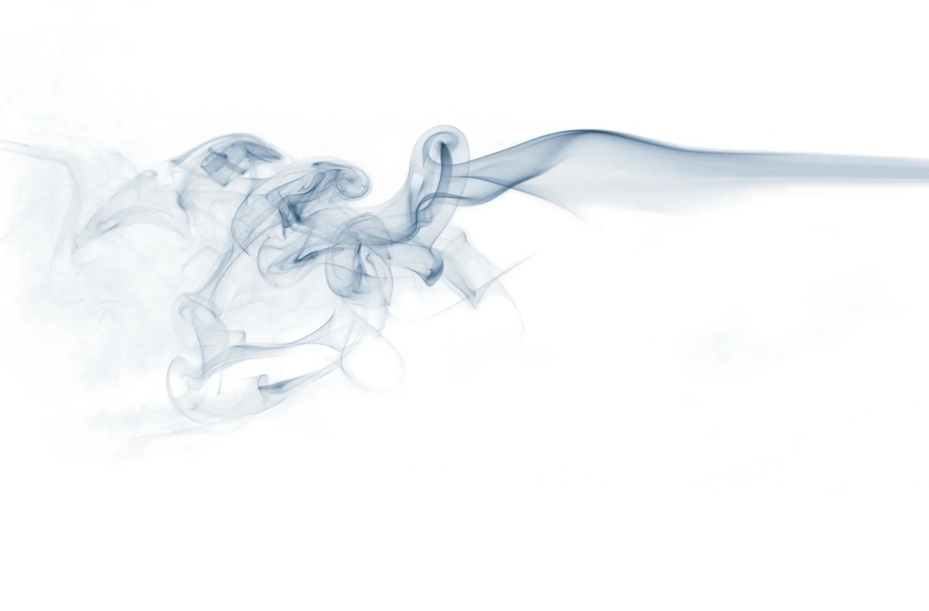 Abstract wisps of blue smoke swirling across a white background.