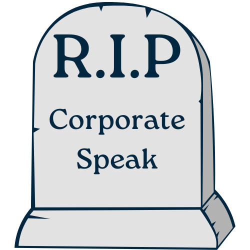 Graphic illustrating the disconnect between corporate jargon and authentic brand communication