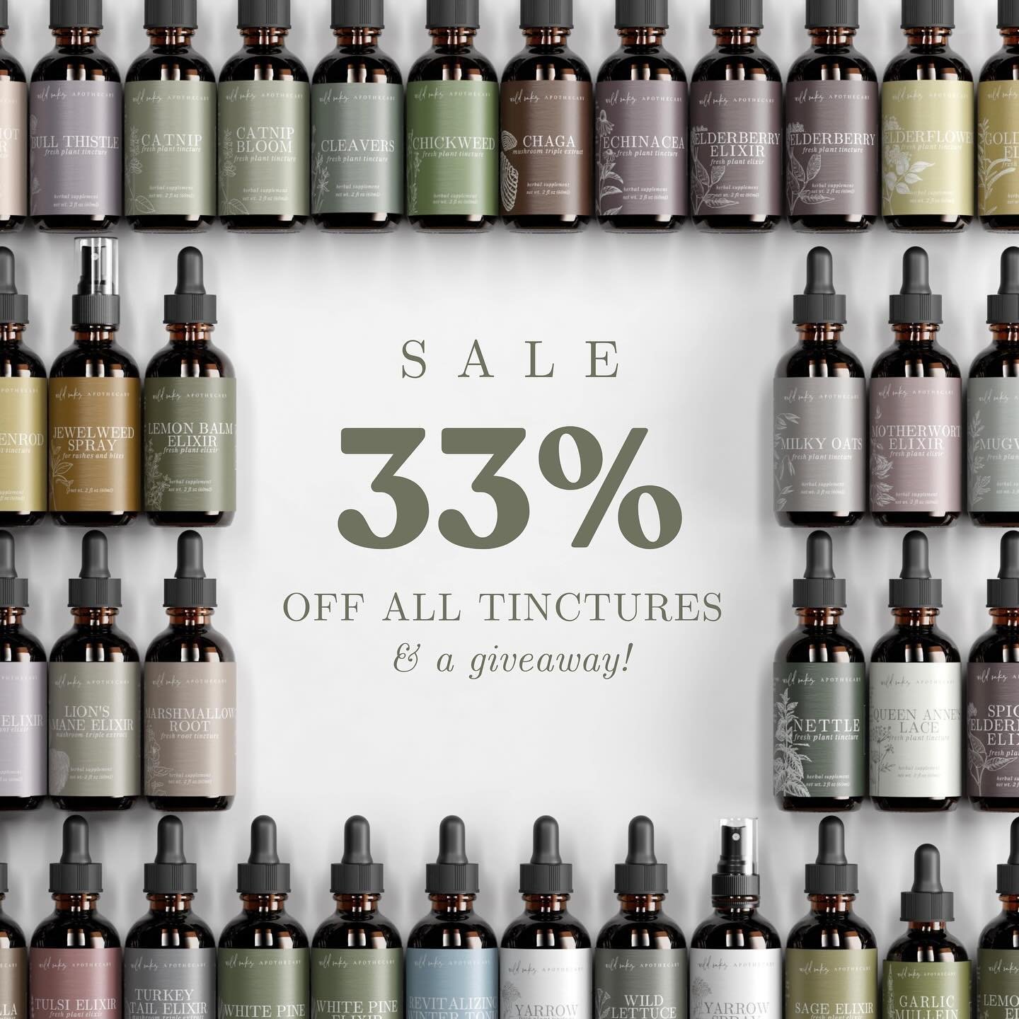 s a l e ! 

Starting March 8th, all tinctures will be 33% off with the code &ldquo;TINCTURE.&rdquo; The sale will continue through March 14th. After March 14th we will still have the tinctures on sale but not as heavily discounted! 

We do a once-a-y