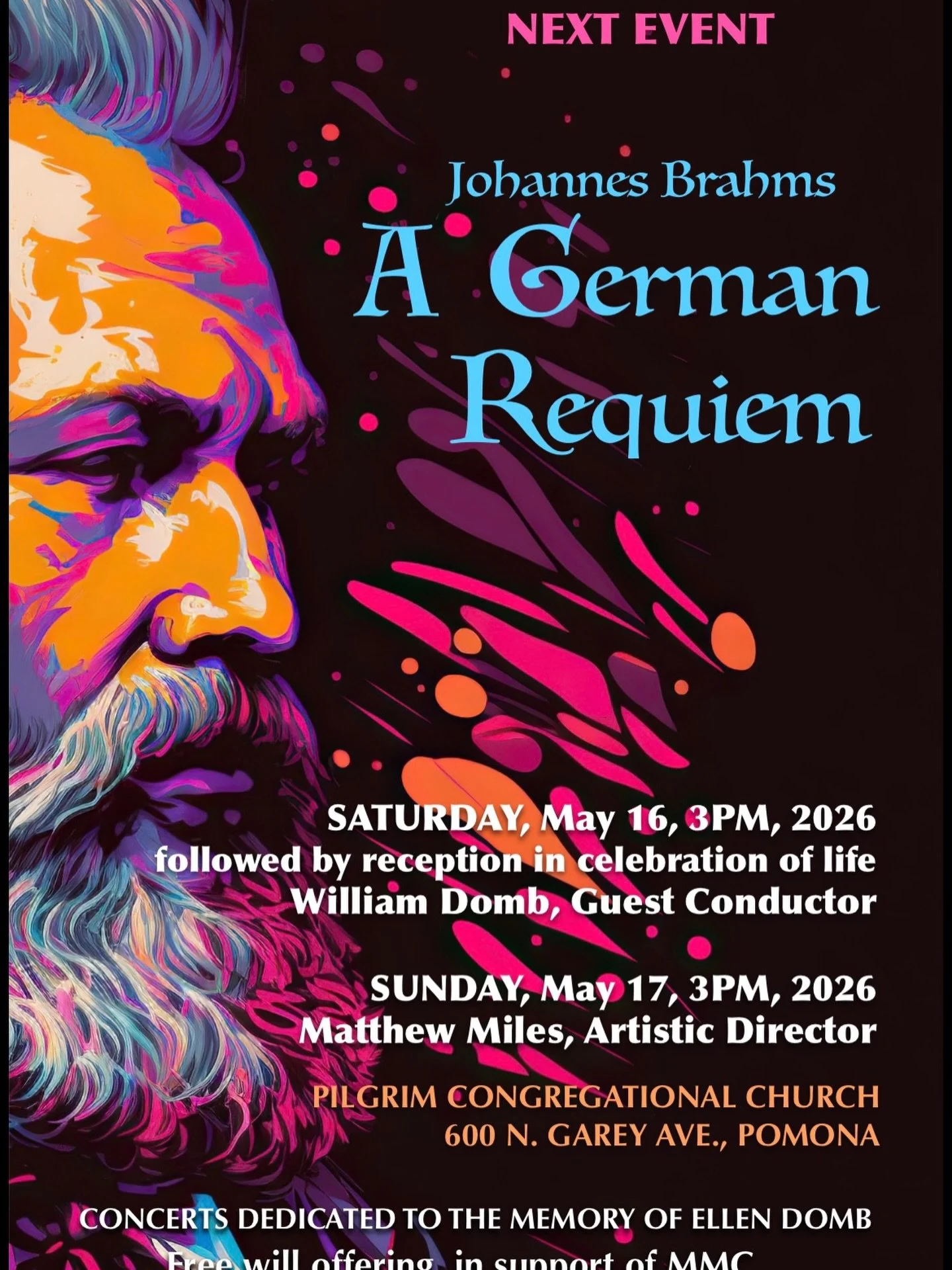 Free concert tickets are now available! The link can be found in our bio or on Eventbrite now! 

May 16 @ 3pm
May 17 @ 3pm

https://www.eventbrite.com/e/johannes-brahms-a-german-requiem-tickets-1987458381520?aff=ebdssbdestsearch