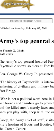 FAYETTEVILLE OBSERVER features Army’s Army