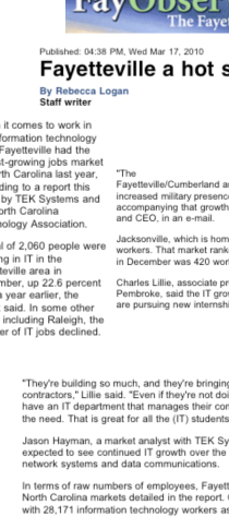 FAYETTEVILLE OBSERVER features Fayetteville