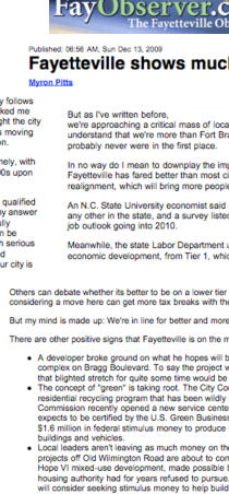 FAYETTEVILLE OBSERVER features Fayetteville