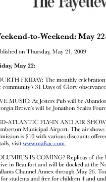 FAYETTEVILLE OBSERVER features Fayetteville